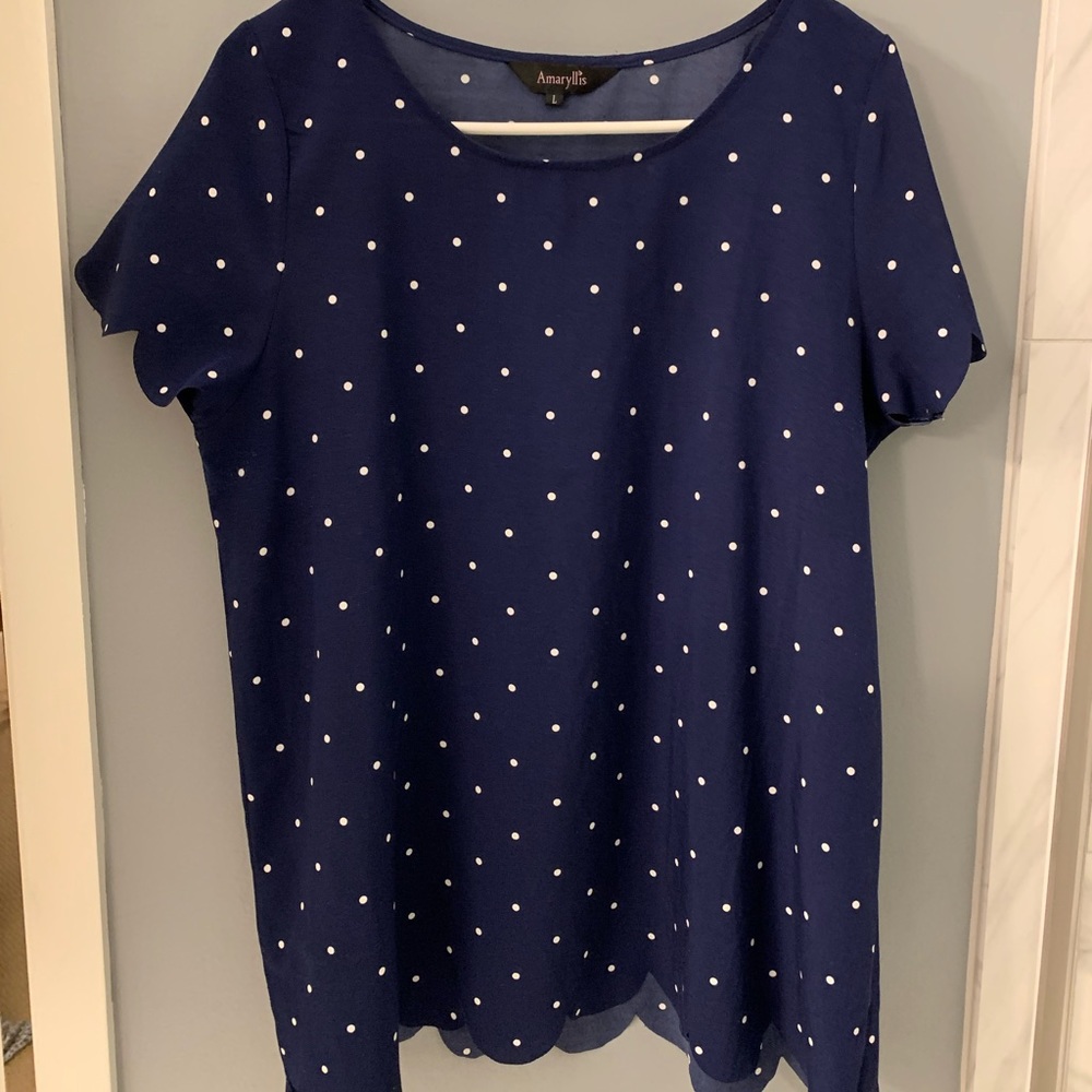 Scalloped edge polka dot blouse